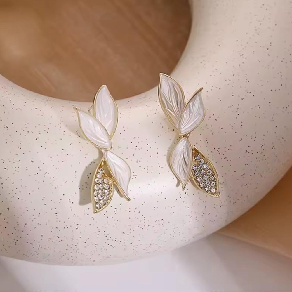 Cocktail Gold and White Leaf Earrings